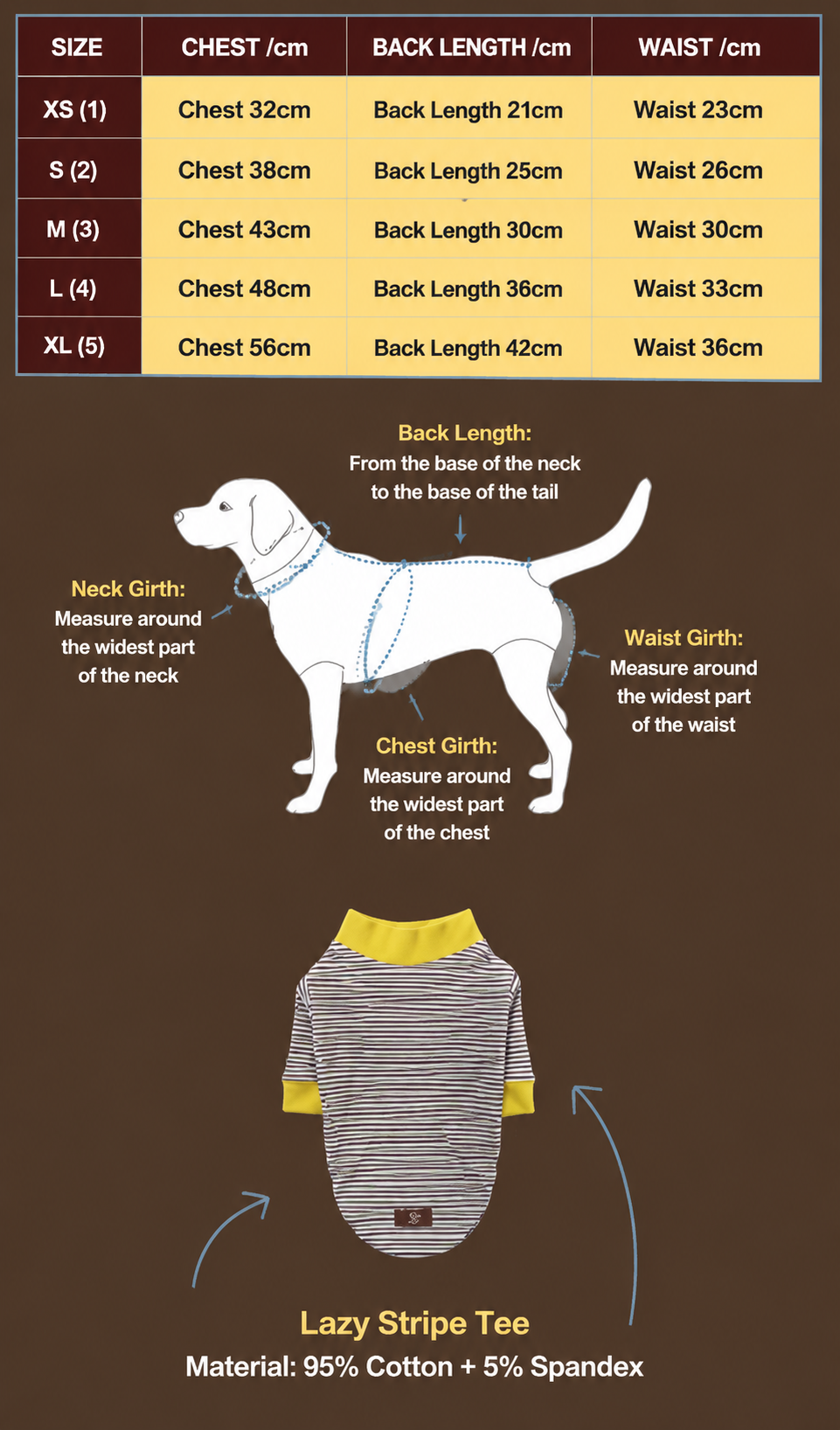 Twoll Vintage Stripe Cotton Dog Tee size guide