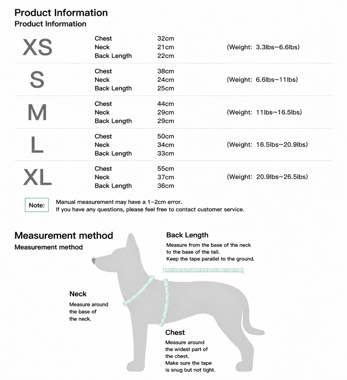 Twoll Everyday Fleece Dog Onesie size guide
