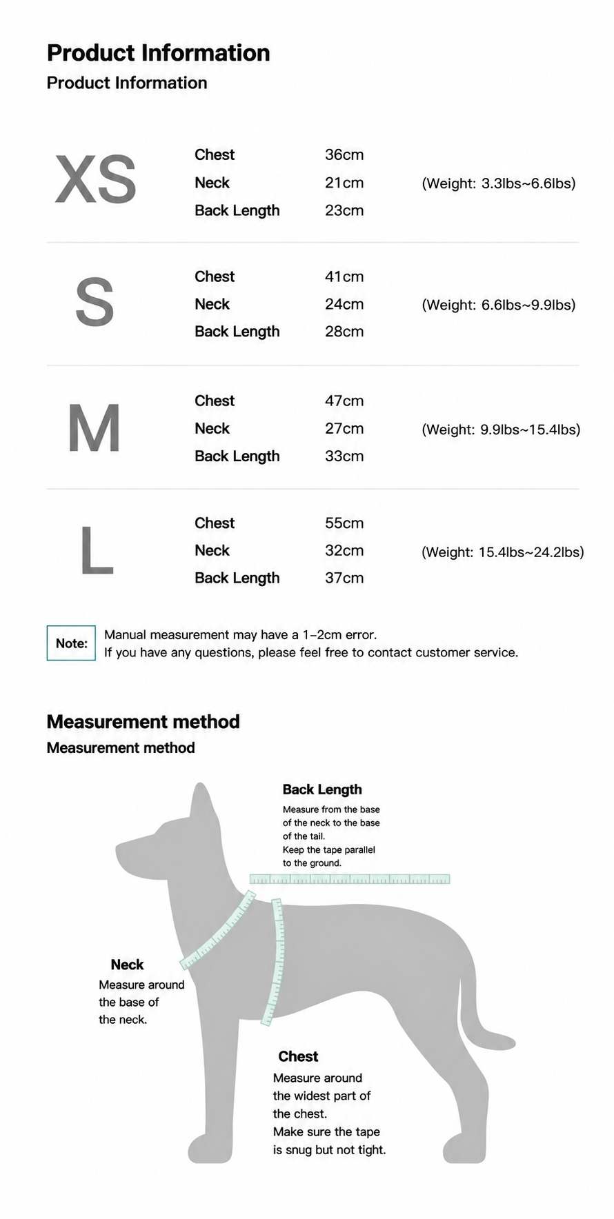 Twoll Sweet Heart Dog Onesie size guide