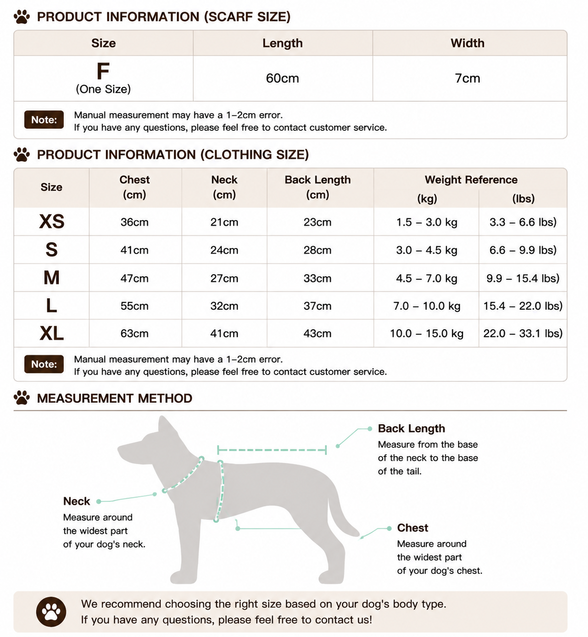 Twoll Polka Dot Winter Collection size guide