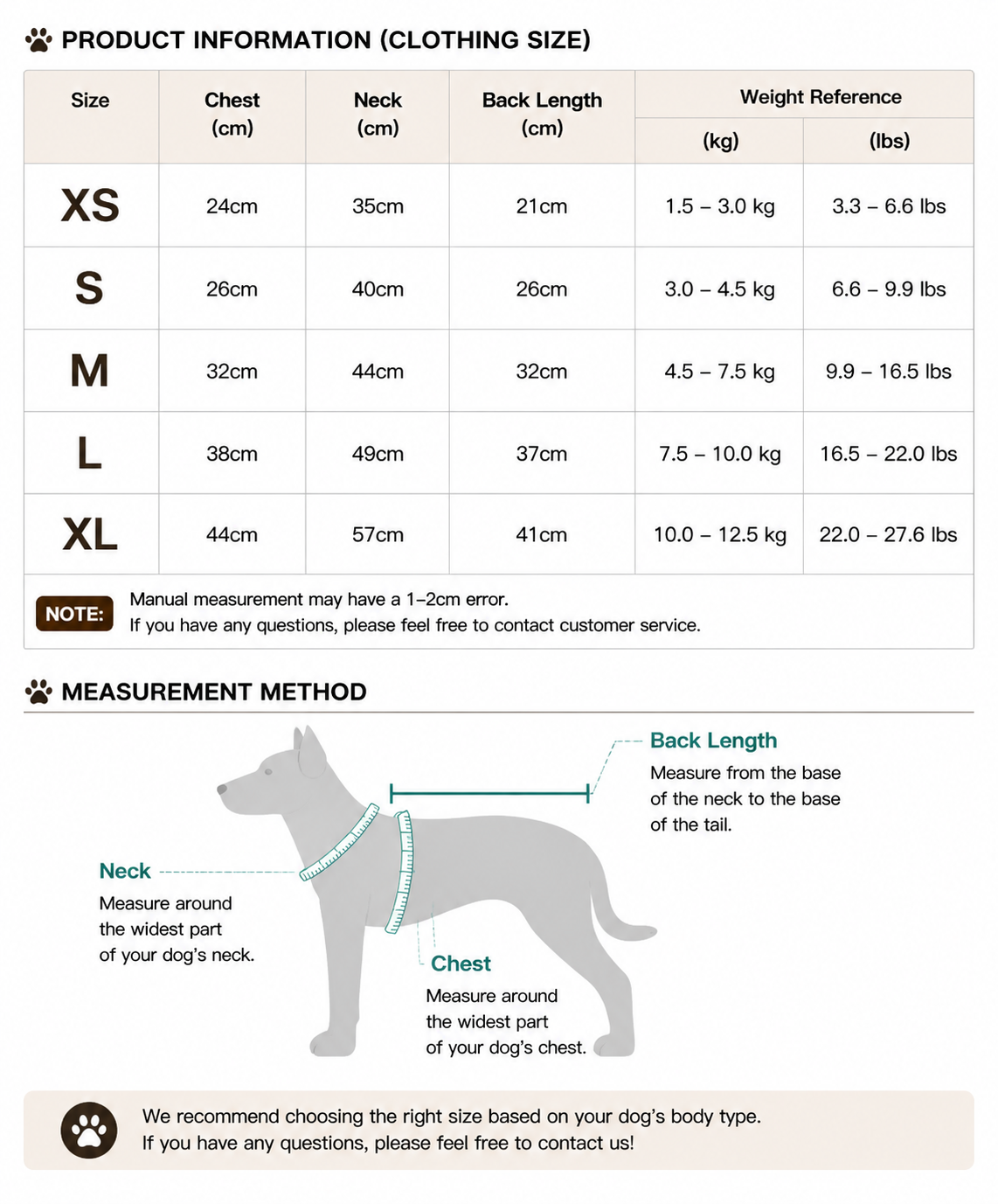 Twoll Quilted Puffer Dog Vest size guide