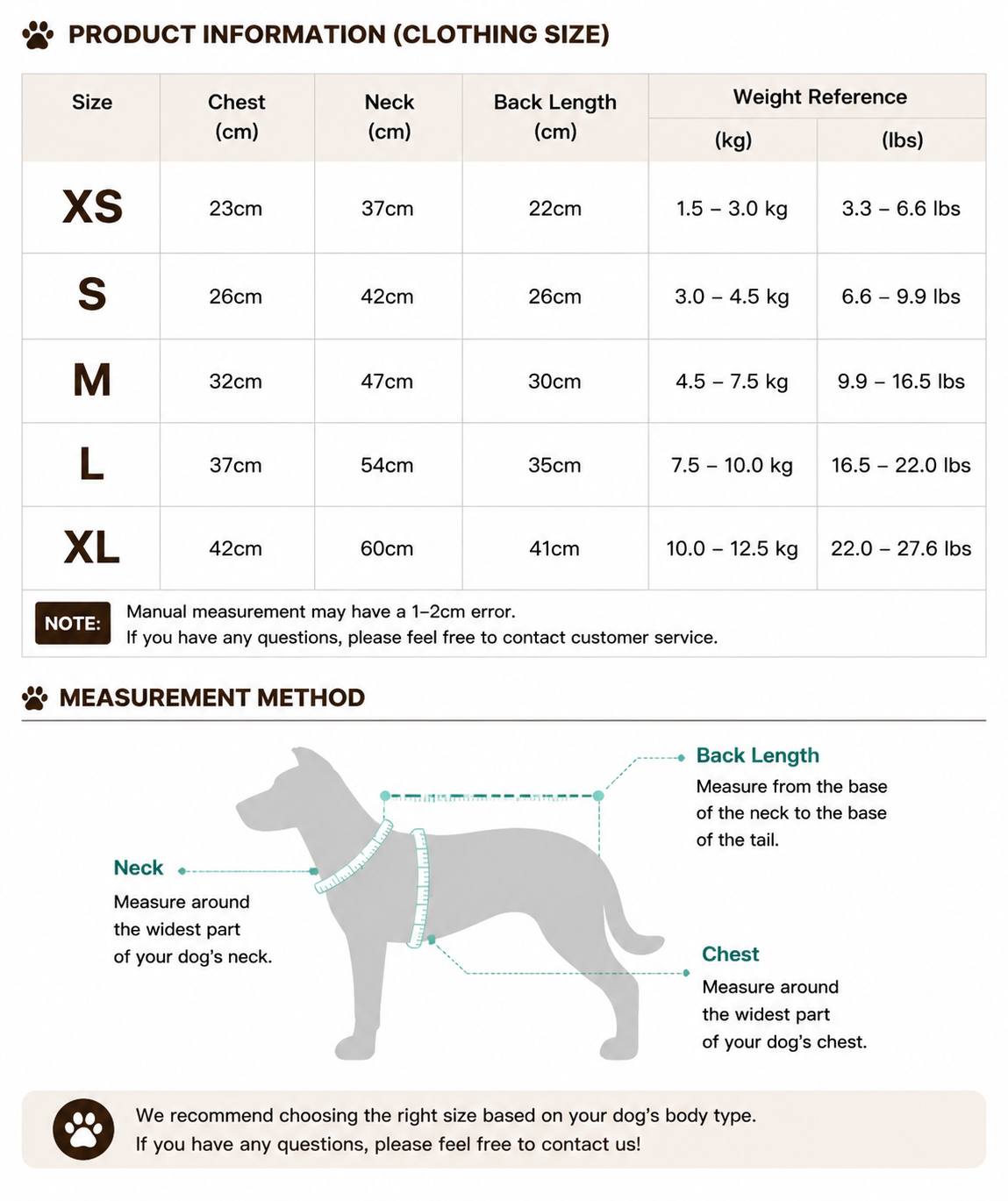 Twoll Plush Sherpa Dog Jacket size guide