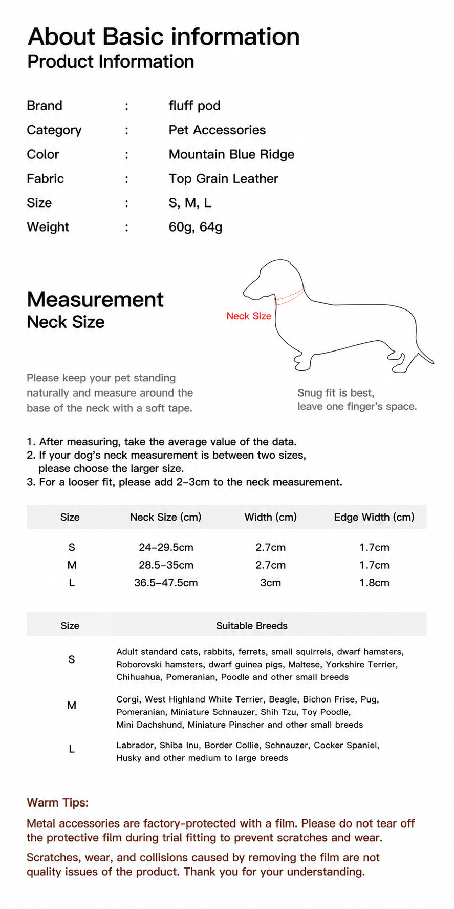 Twoll Vintage Leather Dog Collar size guide